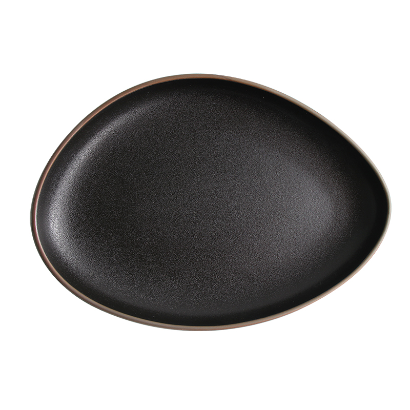 Assiette en céramique irrégulière, vaisselle, assiettes à dîner, assiettes noires en céramique