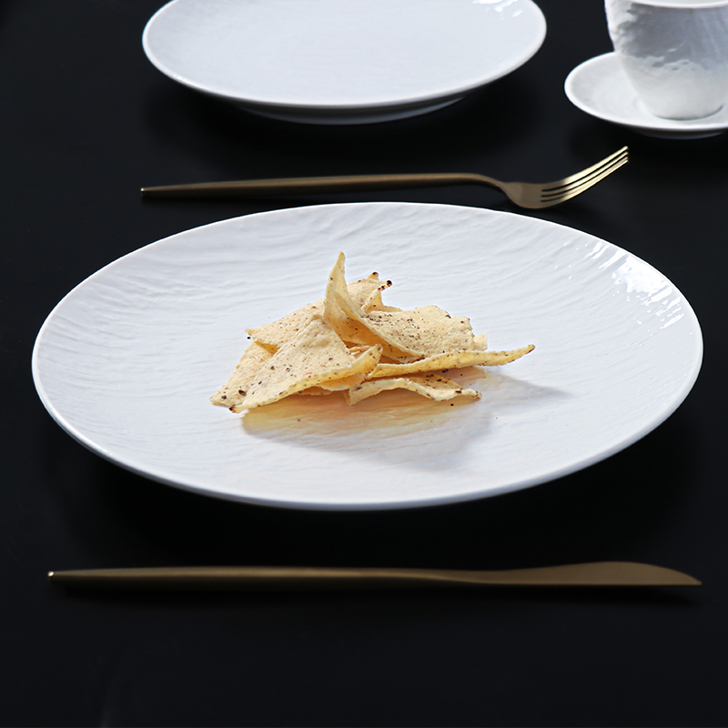 Ensemble d'assiettes coupées en céramique blanche, assiette de dîner de Restaurant, ensemble en grès
