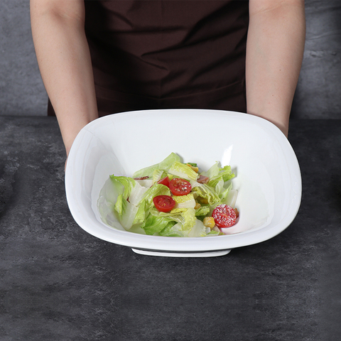 Assiette creuse en porcelaine de verre blanc, bol à soupe carré, assiettes en céramique de verre