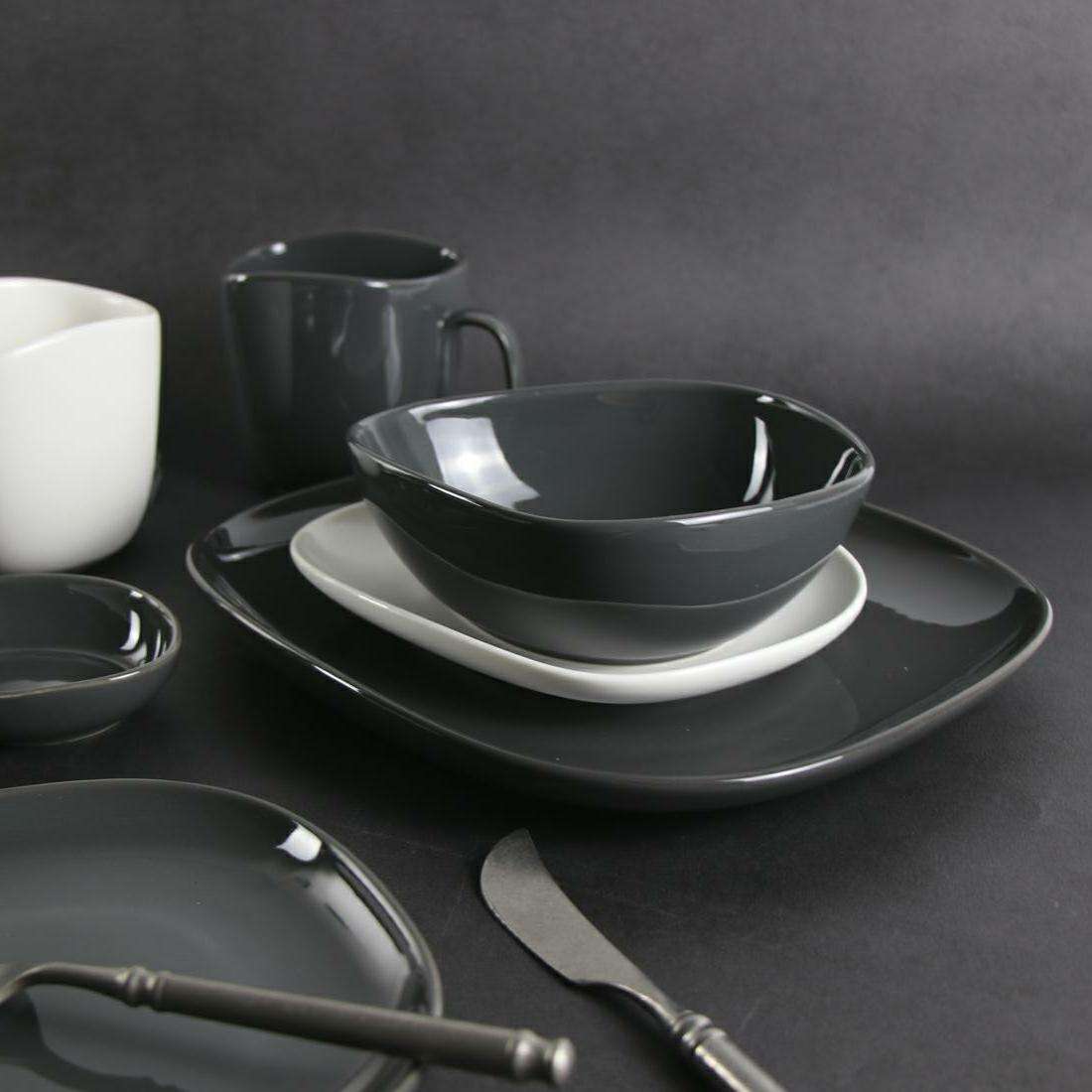 Service de table en grès de forme irrégulière, ensemble d'assiettes brillantes sous émaillées, en porcelaine, de couleur blanc mat
