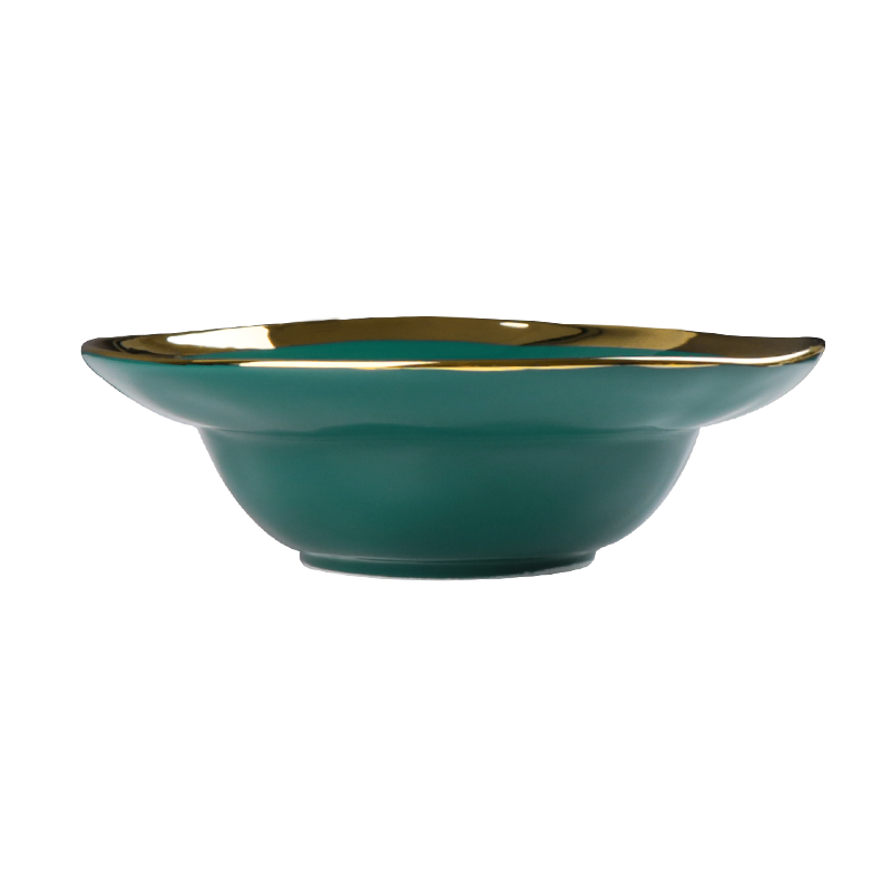 Assiette creuse en céramique à bord doré, design de mode