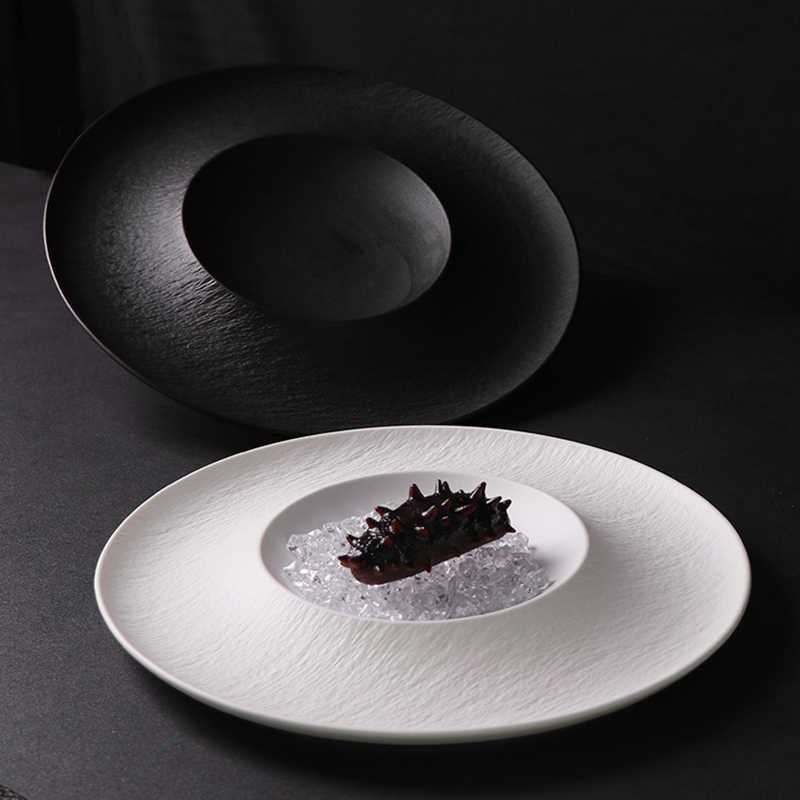 Assiette creuse en céramique blanche mate, assiette à pâtes pour restaurants, assiette à glace en porcelaine pour fruits de mer 