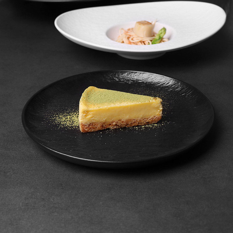 Assiette ronde en porcelaine noire mate pour restaurant, 8 pouces, 10 pouces