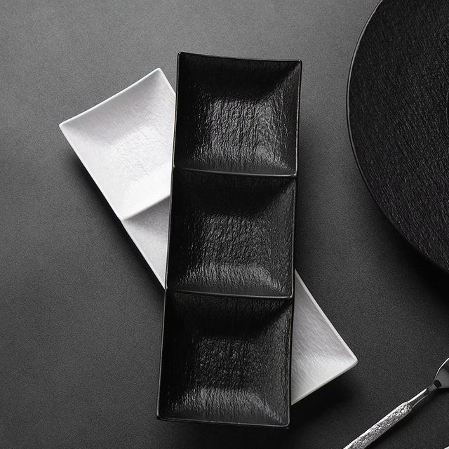 Vaisselle de restaurant couleurs personnalisées noir blanc assiette à 3 compartiments 