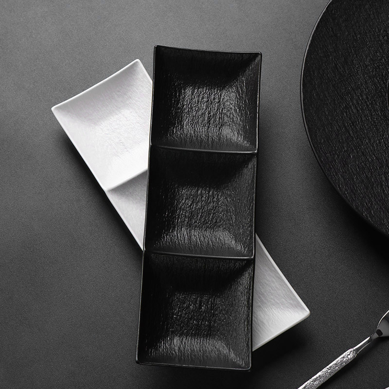 Vaisselle de restaurant couleurs personnalisées noir blanc assiette à 3 compartiments 