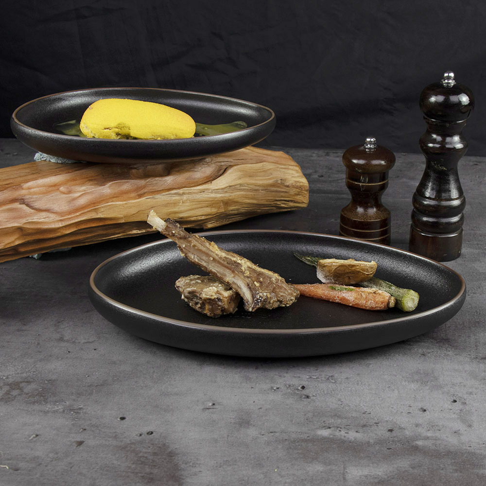 Assiette en céramique irrégulière, vaisselle, assiettes à dîner, assiettes noires en céramique