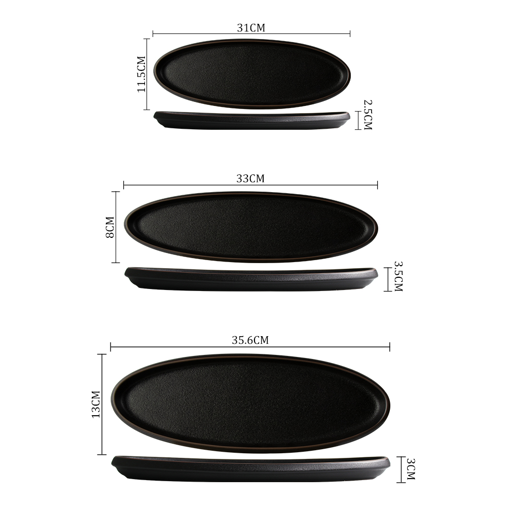 Assiette ovale durable en céramique, assiettes ovales en céramique sûres pour micro-ondes, vaisselle de restaurant d'hôtel, vente en gros