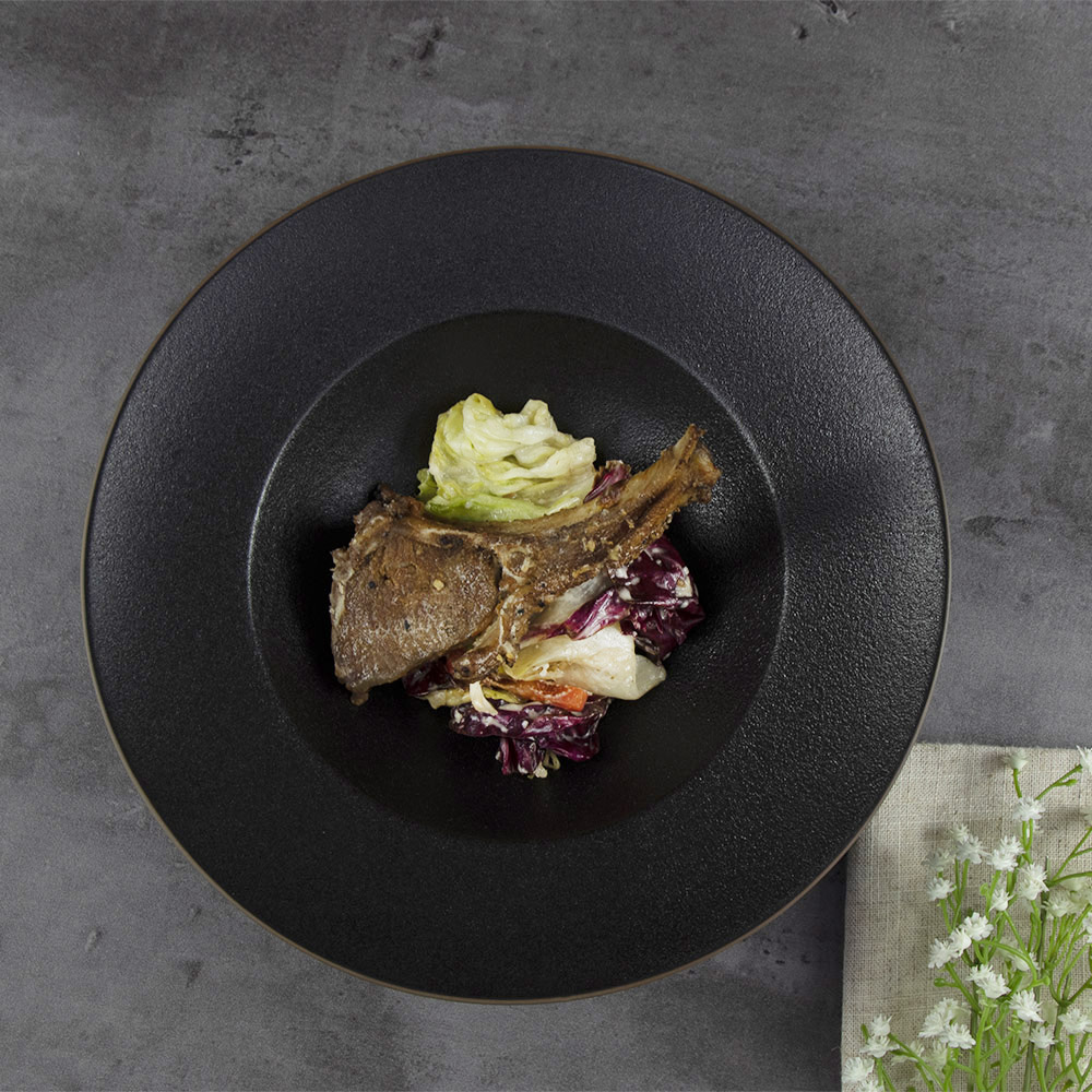 Assiette creuse en céramique noire, assiette à pâtes profondes, vaisselle pour Restaurant