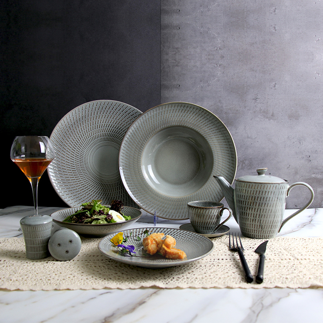 Ensemble d'assiettes de Restaurant, vaisselle nordique Simple en porcelaine, service de table en grès céramique, vaisselle nouveau