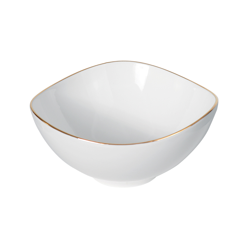 Bol en céramique blanche avec garniture dorée, bols en porcelaine avec logo de nom de restaurant personnalisé