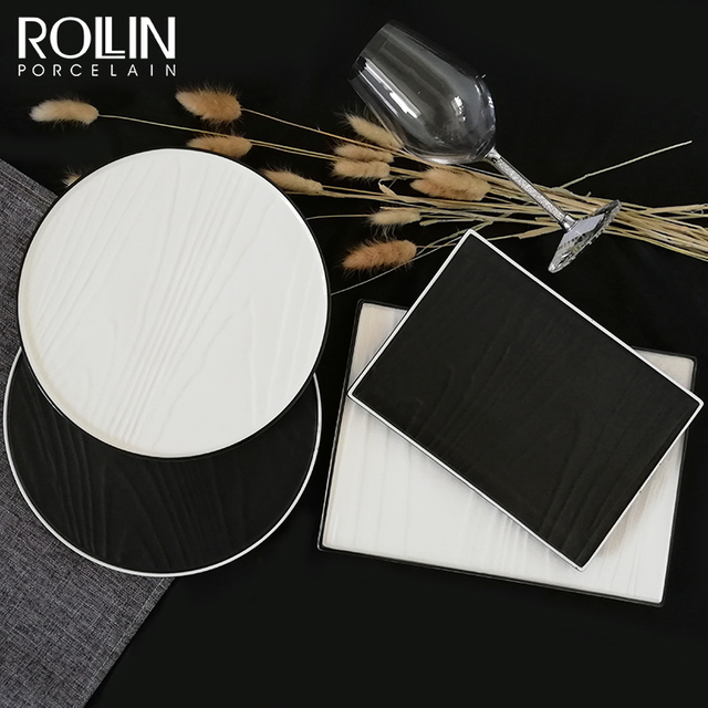 Ensembles de vaisselle en céramique d'assiettes de plats de grès avec le glaçage réactif blanc pour le restaurant d'hôtel à la maison 