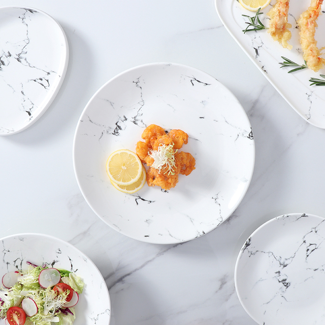 Ensemble de vaisselle en porcelaine blanche et grise, assiettes en céramique modernes de 8 pouces, plaque chauffante pour les ensembles de dîner d'hôtel, plats de luxe