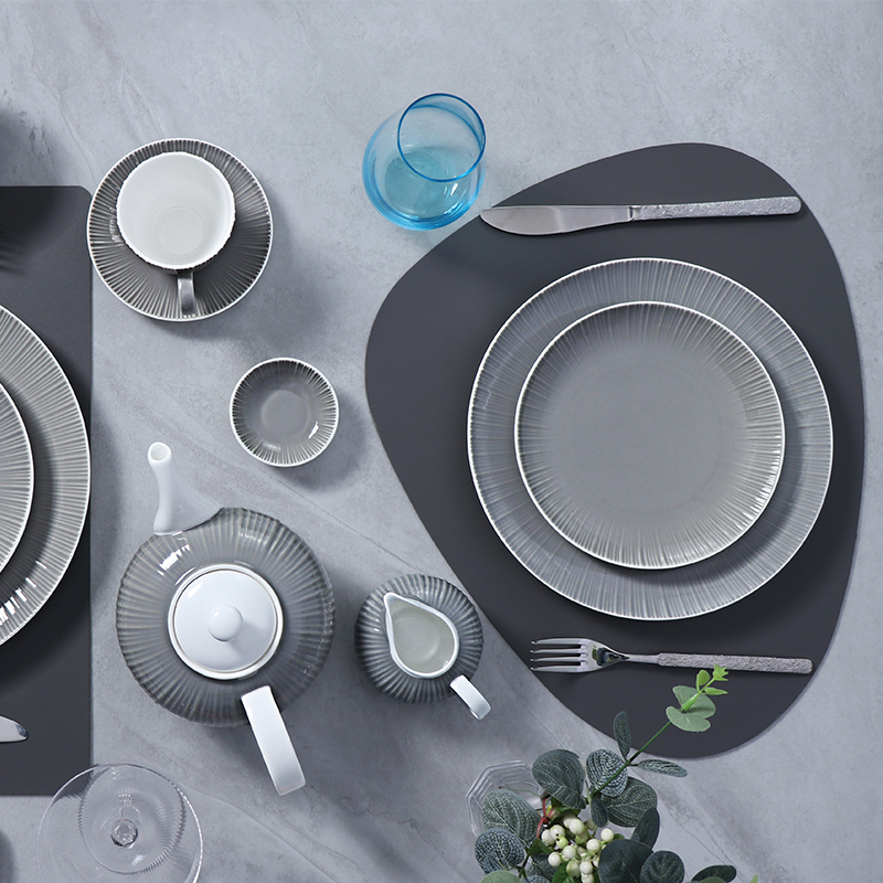 Vaisselle en céramique grise pour Restaurant, ensemble de vaisselle moderne de luxe, ensemble de vaisselle de luxe en porcelaine