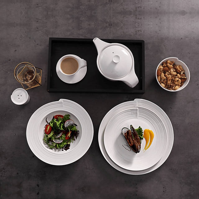 Vaisselle d'hôtel de cuisine Ensemble de dîner et assiettes à vague blanche