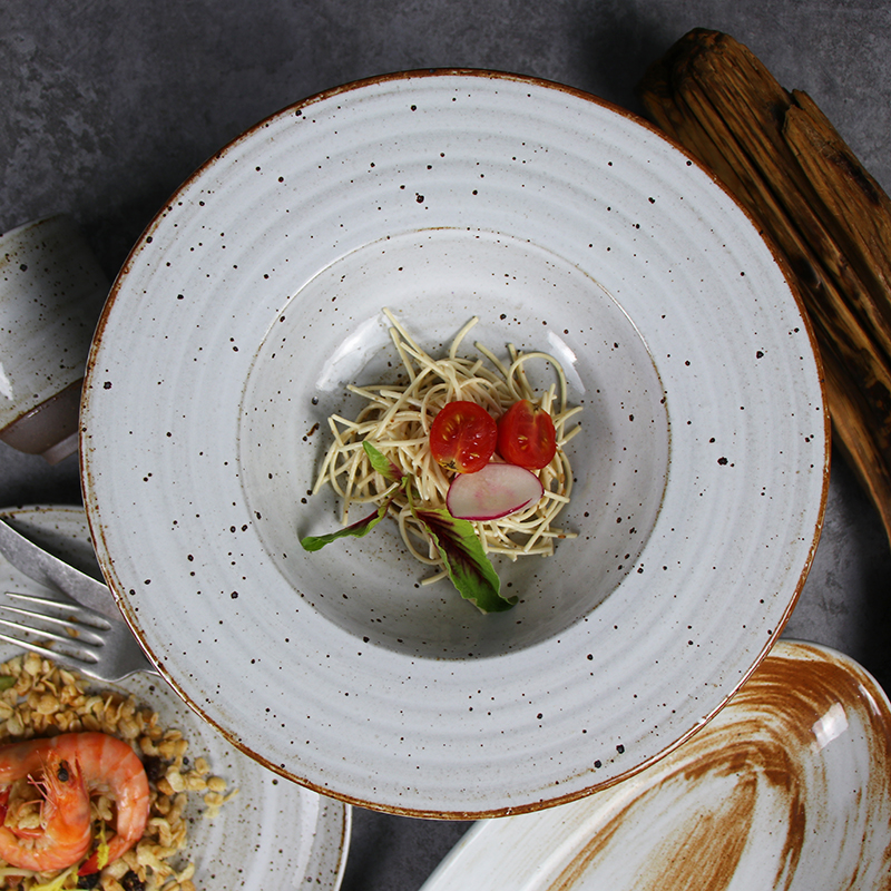 420ml Soupe Vaisselle Assiette Rustique Grès Plat De Pâtes Vaisselle Assiettes De Pâtes Pour Restaurants 