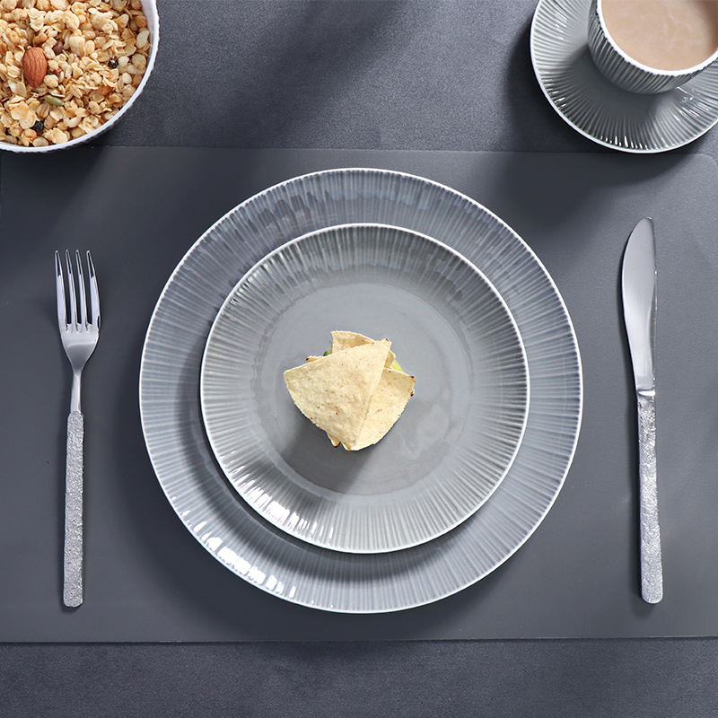 Vaisselle en céramique grise pour Restaurant, ensemble de vaisselle moderne de luxe, ensemble de vaisselle de luxe en porcelaine
