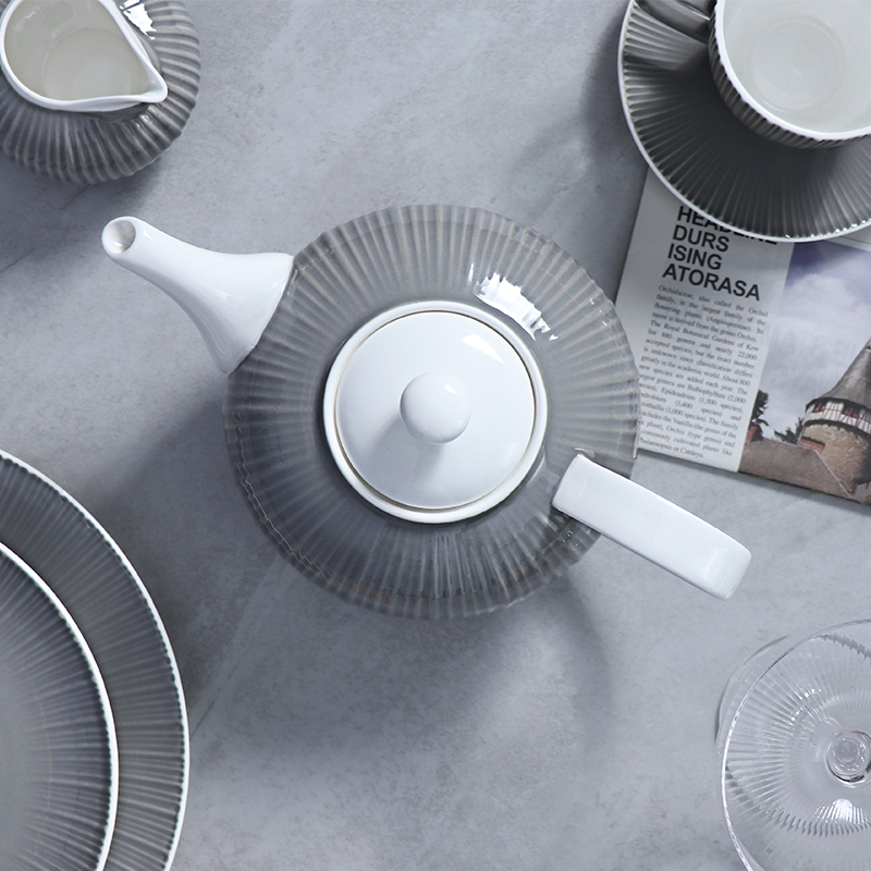 Vaisselle en céramique grise pour Restaurant, ensemble de vaisselle moderne de luxe, ensemble de vaisselle de luxe en porcelaine