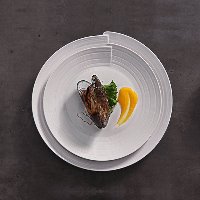 Ensemble de dîner et assiettes blancs de vague de vaisselle d'hôtel de cuisine