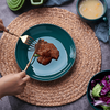Vaisselle de luxe, service d'assiettes vertes dorées, vaisselle en porcelaine, service de table pour célibataires heureux, vaisselle en grès céramique brillant pour hôtel