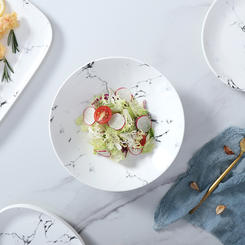 Ensemble de vaisselle en porcelaine blanche et grise, assiettes en céramique modernes de 8 pouces, plaque chauffante pour les ensembles de dîner d'hôtel, plats de luxe