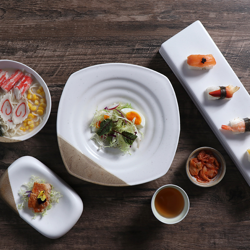 Vaisselle japonaise couleur glaçure assiette à dîner ensemble de nourriture porcelaine céramique vaisselle ensemble de luxe assiette et bols pour Restaurant
