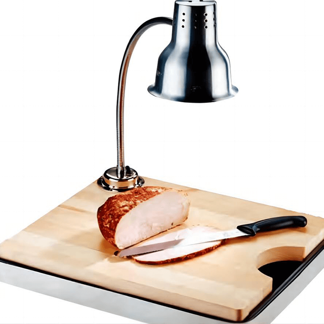 Lumière chaude pour aliments avec plateau en bois