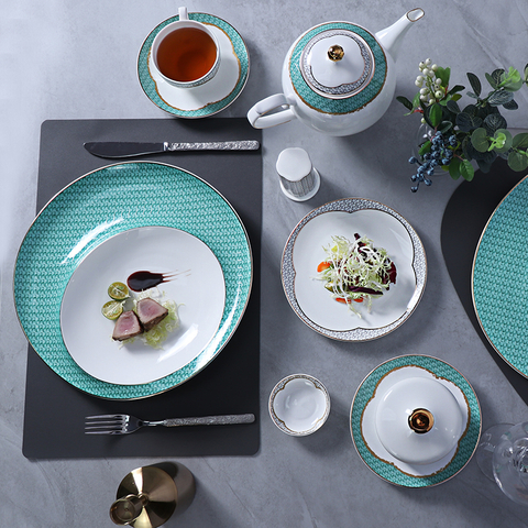Vaisselle d'hôtel de luxe, vaisselle en porcelaine tendre, vente en gros