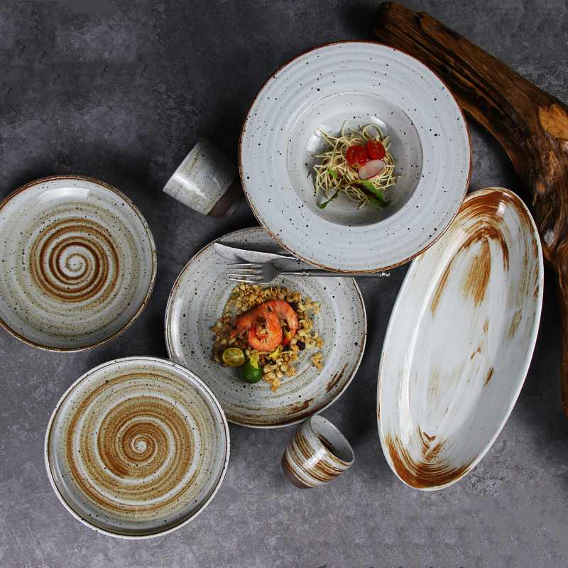 420ml Soupe Vaisselle Assiette Rustique Grès Plat De Pâtes Vaisselle Assiettes De Pâtes Pour Restaurants 