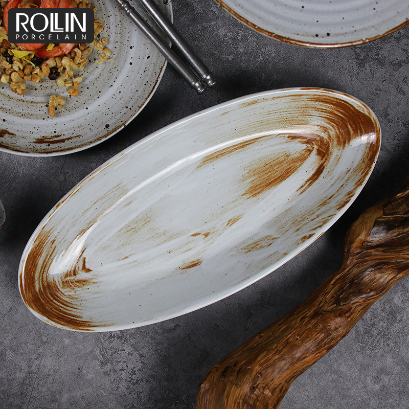 Assiettes personnalisées Vaisselle en porcelaine Assiettes en céramique Assiettes ovales en céramique Restaurant