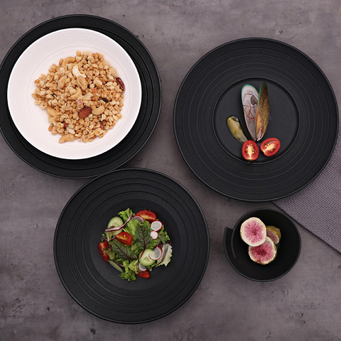 Vaisselle moderne de luxe de Restaurant noir, vaisselle en céramique de 8 pouces pour dîner et Restaurant, assiette en porcelaine, vaisselle