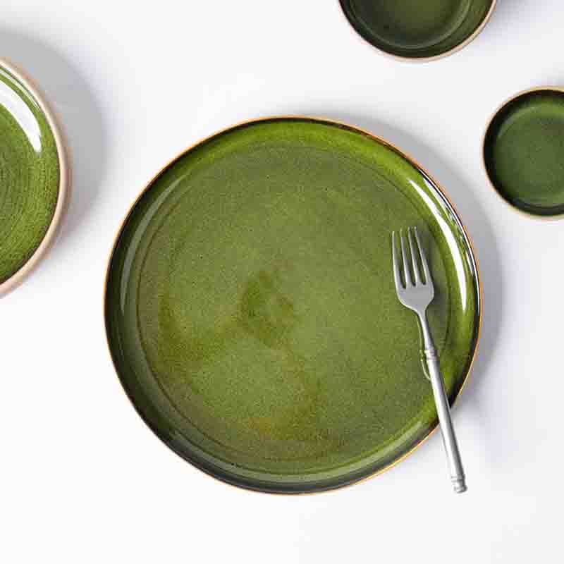 Assiette de restaurant en vrac de vaisselle en porcelaine verte pour les repas commerciaux