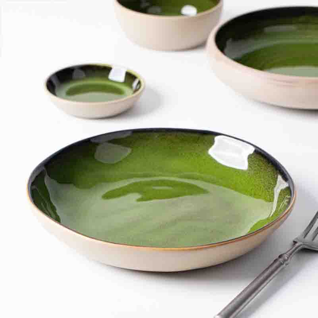 Assiettes de restaurant en vrac Vaisselle en porcelaine verte
