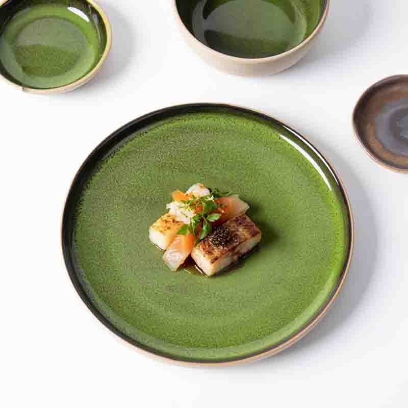Assiettes de restaurant en vrac Vaisselle en porcelaine verte